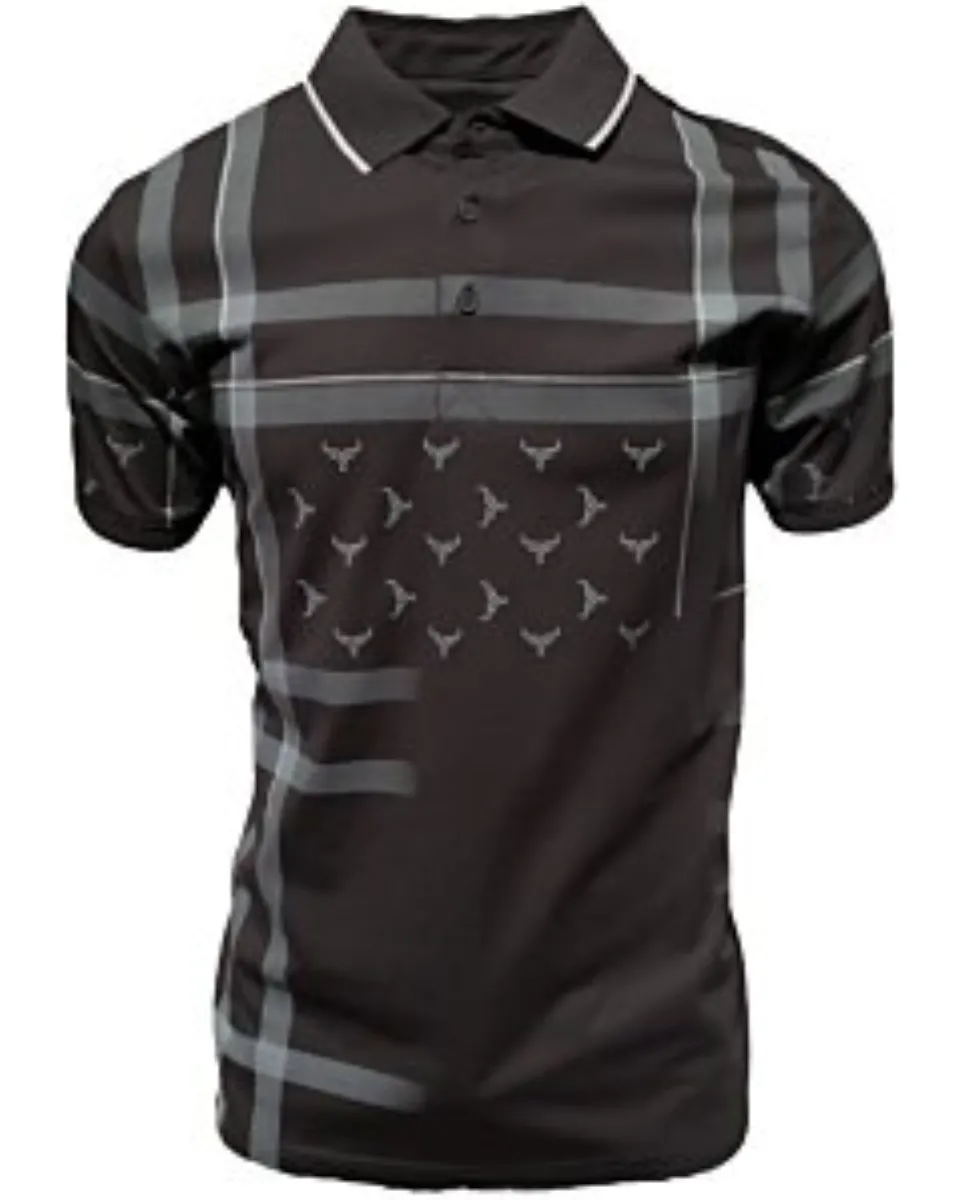 Camisa Polo Lamasini 28216 Negra con diseño de cuadros modernos y detalles de cuernos de toro