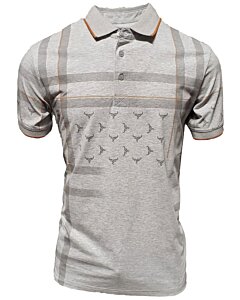 Camisa Polo Lamasini 28216 Gris con detalles de cuadros y logotipo de cuernos de toro