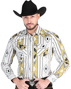 Camisa Vaquera Gris con Estampado Geométrico Amarillo, Negro y Blanco para Hombre – El General 44473