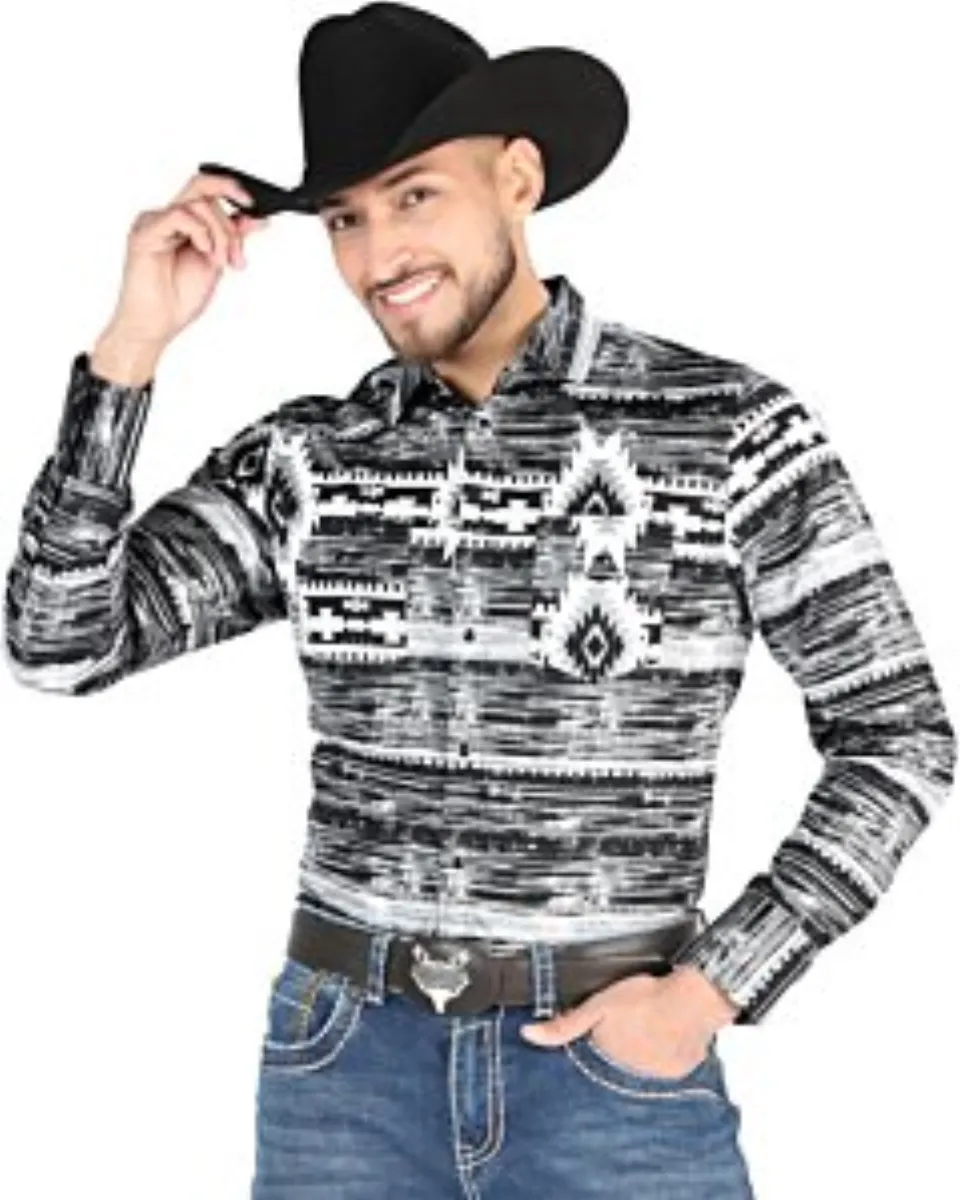 Camisa Vaquera Gris con Estampado Tribal Negro y Blanco para Hombre – El General 44488