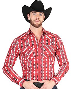 Camisa Vaquera Roja con Diseño Geométrico para Hombre – El General 44401