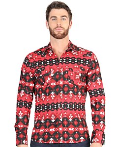 Camisa Vaquera para Hombre Roja con Estampado Tribal Geométrico – El General 44396