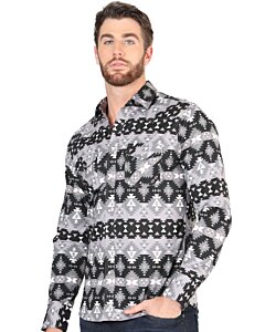Camisa Vaquera para Hombre Negra con Estampado Geométrico Tribal – El General 44397