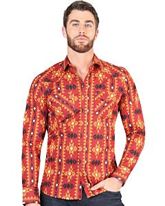 Camisa Vaquera en Ladrillo con Diseño Geométrico para Hombre – El General 44400