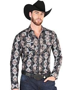 Camisa Vaquera Negra con Diseño Geométrico para Hombre – El General 44402