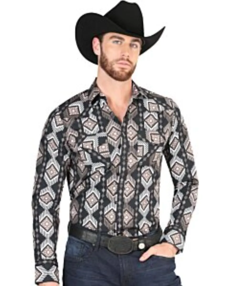 Camisa Vaquera Negra con Diseño Geométrico para Hombre – El General 44402