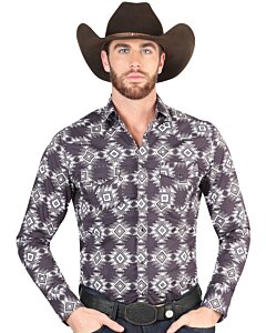 Camisa Vaquera Azul Marino con Diseño Geométrico para Hombre – El General 44403