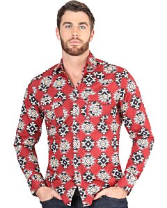 Camisa Vaquera Roja con Diseño Geométrico para Hombre – El General 44404