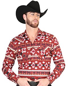 Camisa Vaquera para Hombre Roja con Estampado Geométrico Tribal – El General 44418