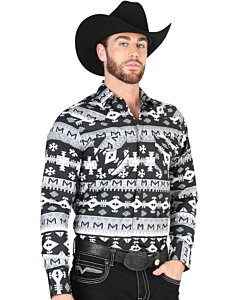 Camisa Vaquera para Hombre Negra con Blanca y Estampado Geométrico Tribal – El General 44419