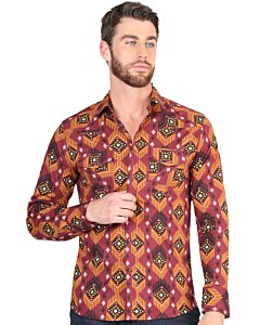 Camisa Vaquera Vino con Diseño Geométrico para Hombre – El General 44426