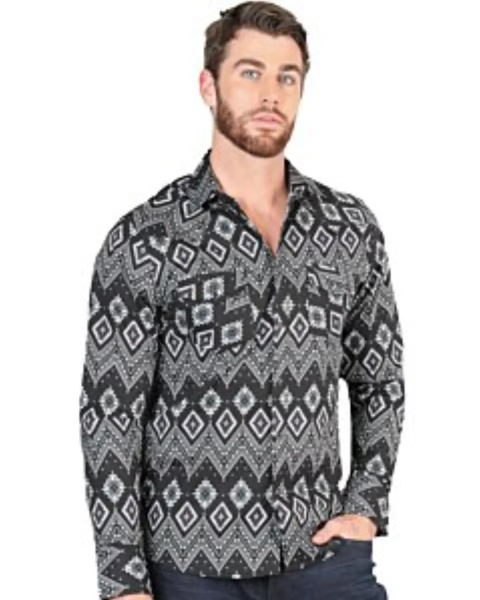 Camisa Vaquera Negra con Diseño Geométrico para Hombre – El General 44432
