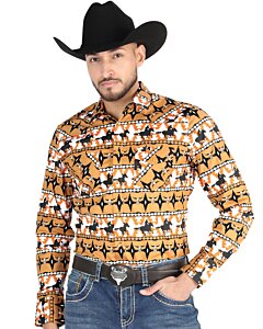 Camisa Vaquera para Hombre Taupe con Estampado de Cowboy – El General 44477