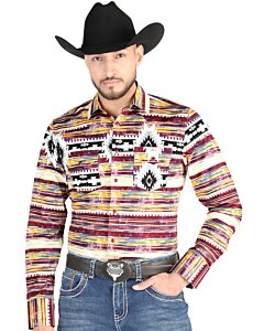 Camisa Vaquera Multicolor con Diseño Tribal a Rayas para Hombre – El General 44487