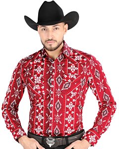Camisa Vaquera Roja con Estampado Geométrico para Hombre – El General 44504