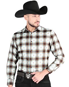 Camisa Vaquera para Hombre en Cuadro Café-Arena, Disponible en Manga Corta o Larga, Prendas a Juego para Mujer y Niño.