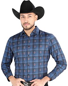 Camisa Vaquera para Hombre Negra con Azul a Cuadros, Manga Larga – El General 44704