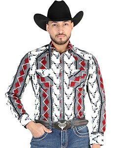 Camisa Vaquera Marfil con Estampado de Calaveras para Hombre – El General 44489
