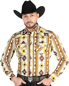 Camisa Vaquera Geométrica Taupe para Hombre – El General 44471