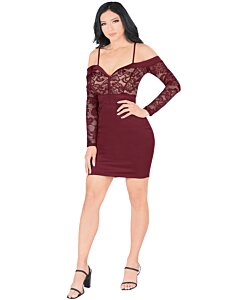 Mini Vestido Encanto de Encaje Color Vino Lamasini 7854