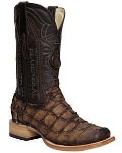 El General 45084 Monster Fish Rodeo Boots – Brown Square Toe with Exotic Pirarucu Leather