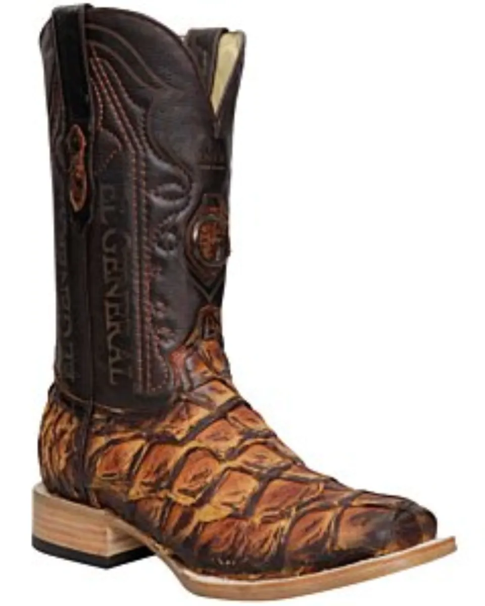 El General 45085 Monster Fish Rodeo Boots – Cognac Square Toe with Exotic Pirarucu Leather