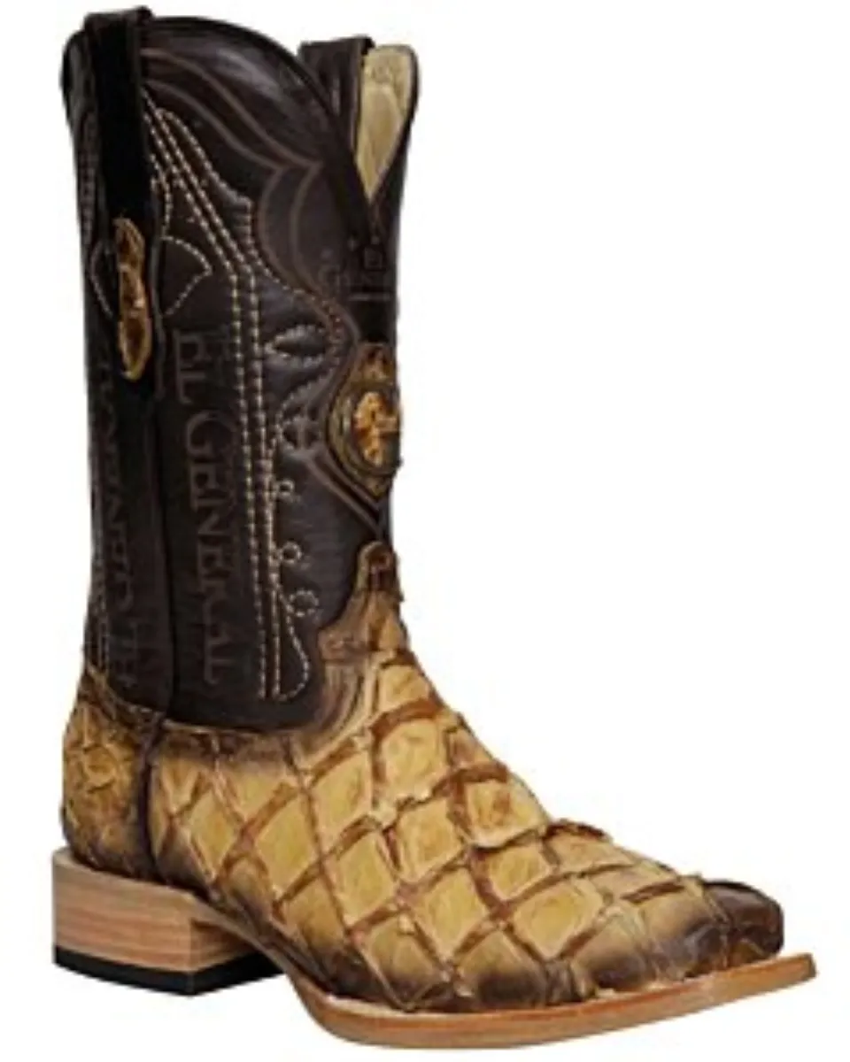 El General 45086 Monster Fish Rodeo Boots – Orix Square Toe with Exotic Pirarucu Leather