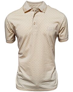 Camisa polo beige para caballero con un elegante patrón geométrico, confeccionada en una mezcla transpirable de algodón y poliéster por Montero.