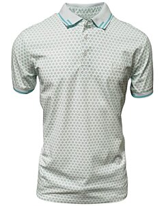 Camisa polo blanca para caballero con un elegante patrón geométrico, confeccionada en una mezcla transpirable de algodón y poliéster por Montero.