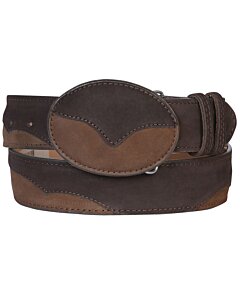 Chocolate Brown Nubuck Leather Western Belt with Oval Buckle and Two-Tone Design, Made in Mexico
