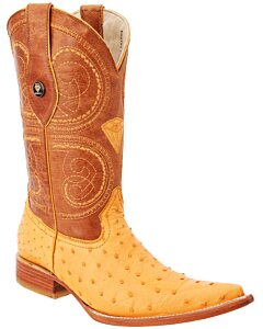 Bota vaquera de autentica piel de avestruz, White Diamonds Boots 031 Color Mantequilla.