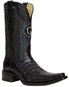 El General 45078 Black Caiman Belly Cowboy Boots with Versace toe shape.