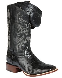 Ostrich Print Cowboy Boots Black, Bulldog Toe - ESDLC 44935, featuring bold Western embroidery.
