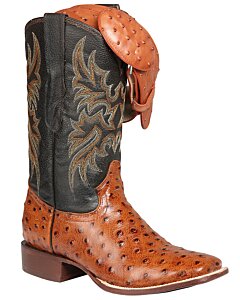 Ostrich Print Men’s Rodeo Boots in Cognac with Bulldog Toe
