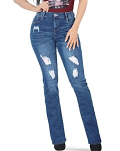 Jeans rasgados de moda para dama en mezclilla azul