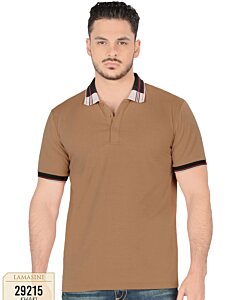 Playera Lisa Color Khaki Con Diseño En Cuello Lamasini 29215