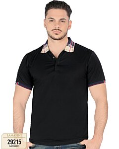 Playera Lisa Negra Diseño En Cuello Lamasini 29215