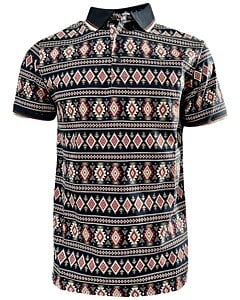 Polo marino para caballero Lamasini 28222 con estampado geométrico de inspiración vaquera y cuello en contraste.