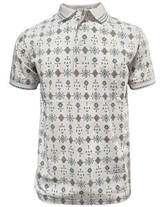 Polo blanco para caballero Lamasini 28221 con diseño geométrico sutil y cuello acanalado.