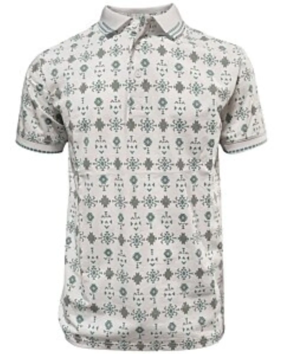Polo blanco para caballero Lamasini 28221 con diseño geométrico sutil y cuello acanalado.