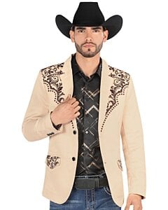 Saco Color Beige Bordado Moda Lamasini 506 Para Hombre