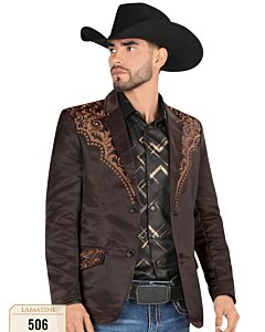 Saco Café Bordado Moda Lamasini 506 Para Hombre