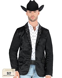 Saco Negro Solapa Bordada En Color Charcoal Lamasini 507