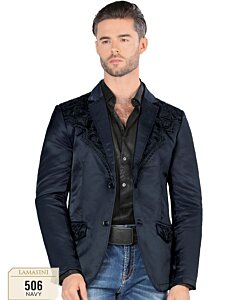 Saco Color Navy Bordado Moda Lamasini 506 Para Hombre