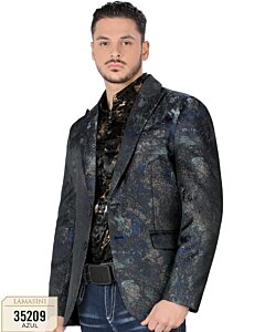 Saco Moda Lamasini Color Azul Brilloso 35209 Para Hombre