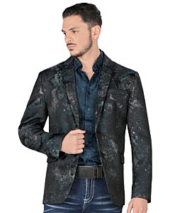Saco Moda Lamasini Color Teal Brilloso 35209 Para Hombre