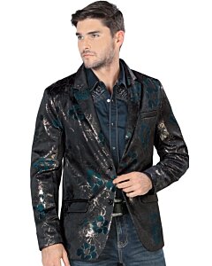 Saco Fino Negro Lamasini Flores Teal 501