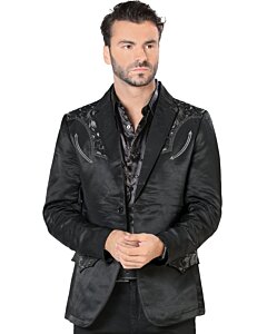 Men's Sport Jacket Lamasini Black WIth Gray Embroidery 505 