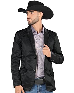 Montero 2179 Black Blazer with black embroidery on the shoulders and pocket flaps.