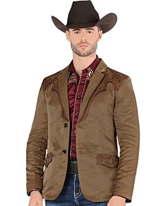 Montero 2179 Men's light brown blazer styled with a cowboy hat and jeans